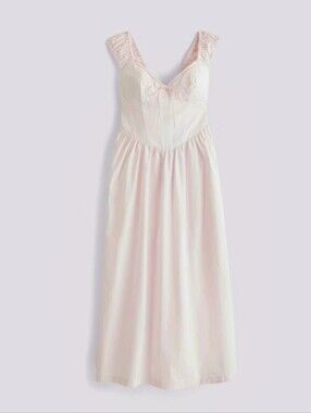 Abercrombie & Fitch Light Pink Ruched-Strap Midi Dress